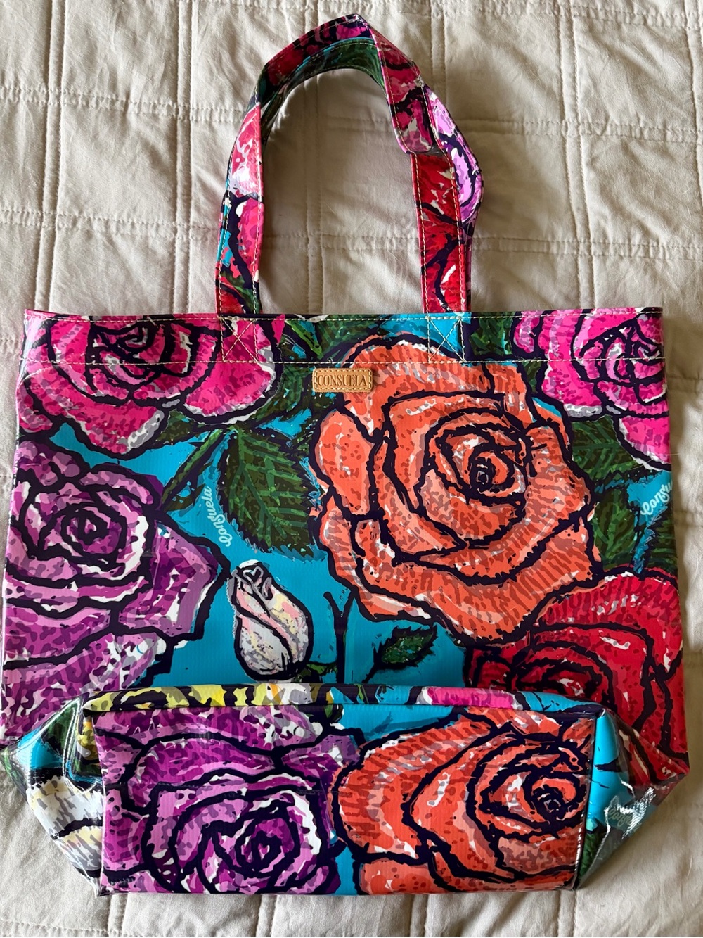 Consuela Women's Floral Rosita Tote Bag - Turquoise Pink Orange